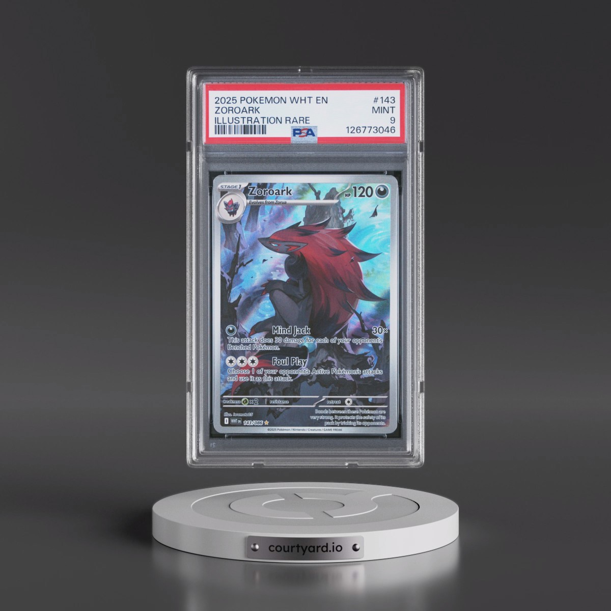 2025 Pokémon Wht EN-White Flare #143 Zoroark - Illustration Rare (PSA 9 MINT)