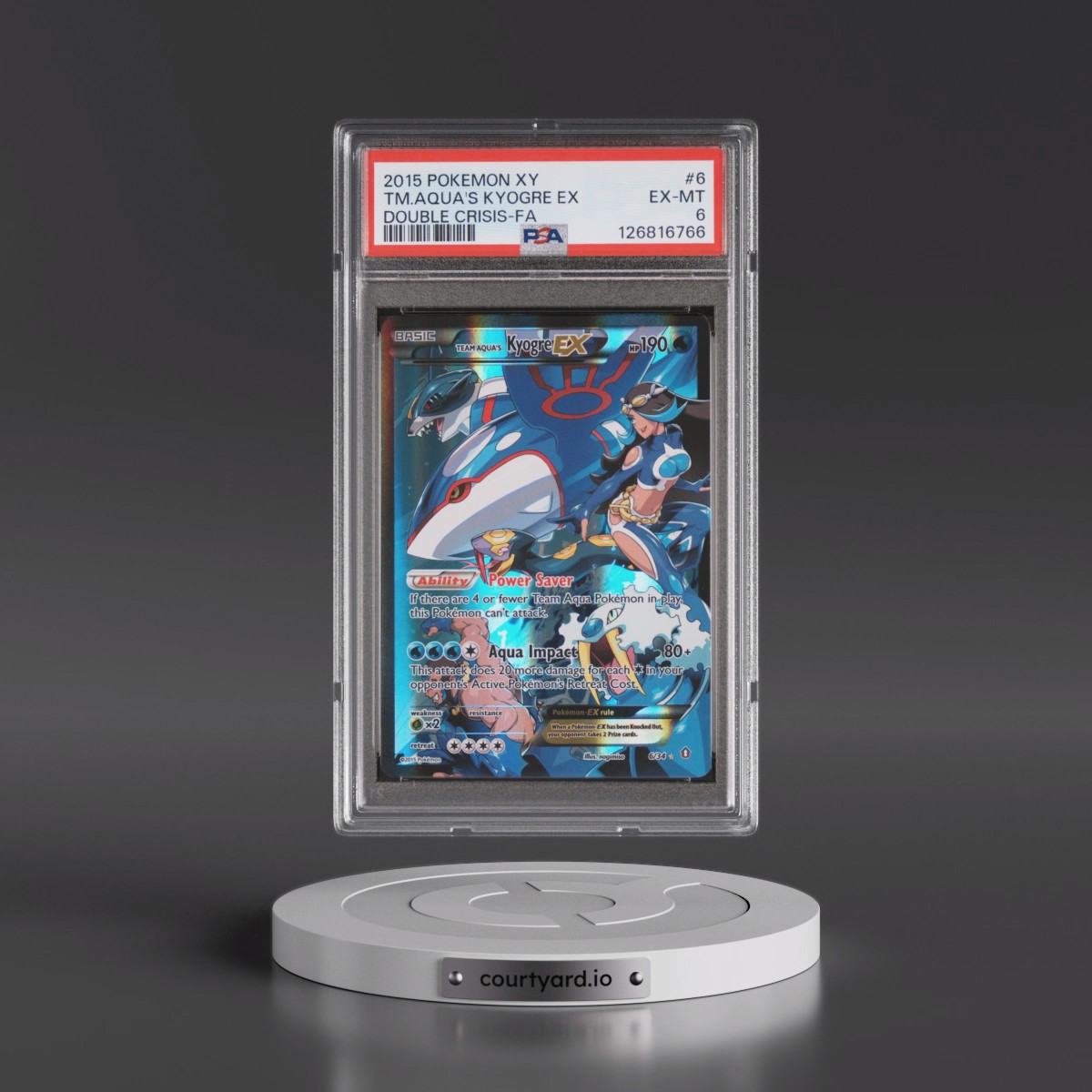 2015 Pokémon XY Double Crisis #6 Team Aqua's Kyogre EX - Holo Full Art (PSA 6 EX-MT)