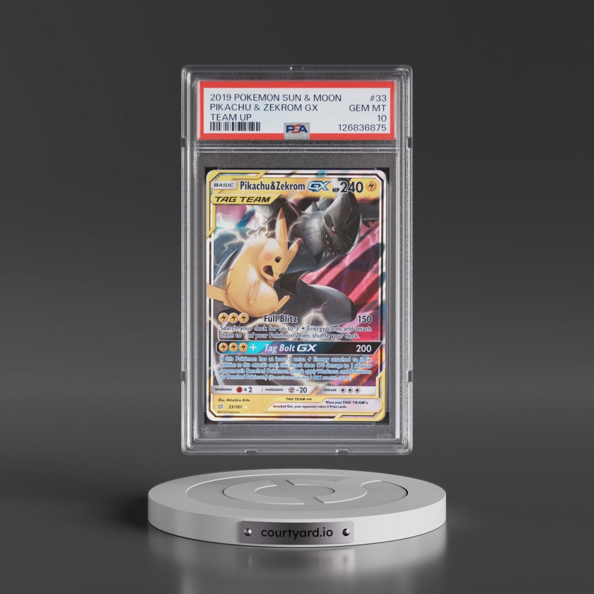 2019 Pokémon Sun & Moon Team Up #33 Pikachu & Zekrom GX - Holo (PSA 10 GEM MINT)