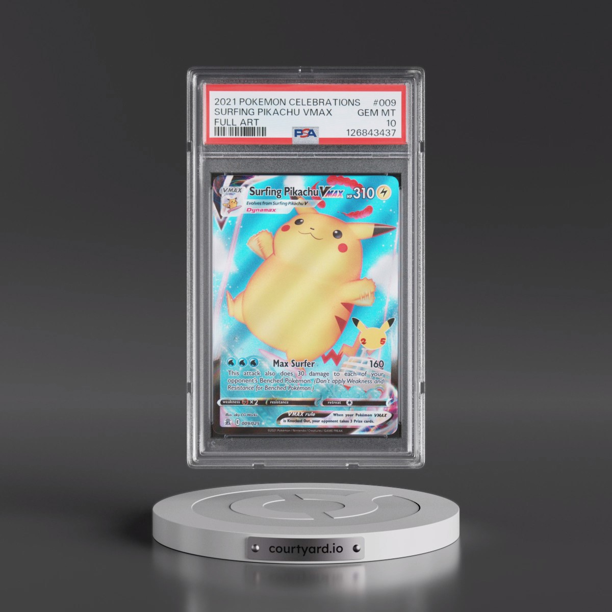 2021 Pokémon Celebrations #009 Surfing Pikachu Vmax - Full Art (PSA 10 GEM MINT)