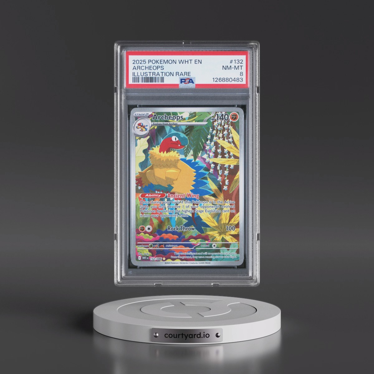 2025 Pokémon Wht EN-White Flare #132 Archeops - Illustration Rare (PSA 8 NM-MT)