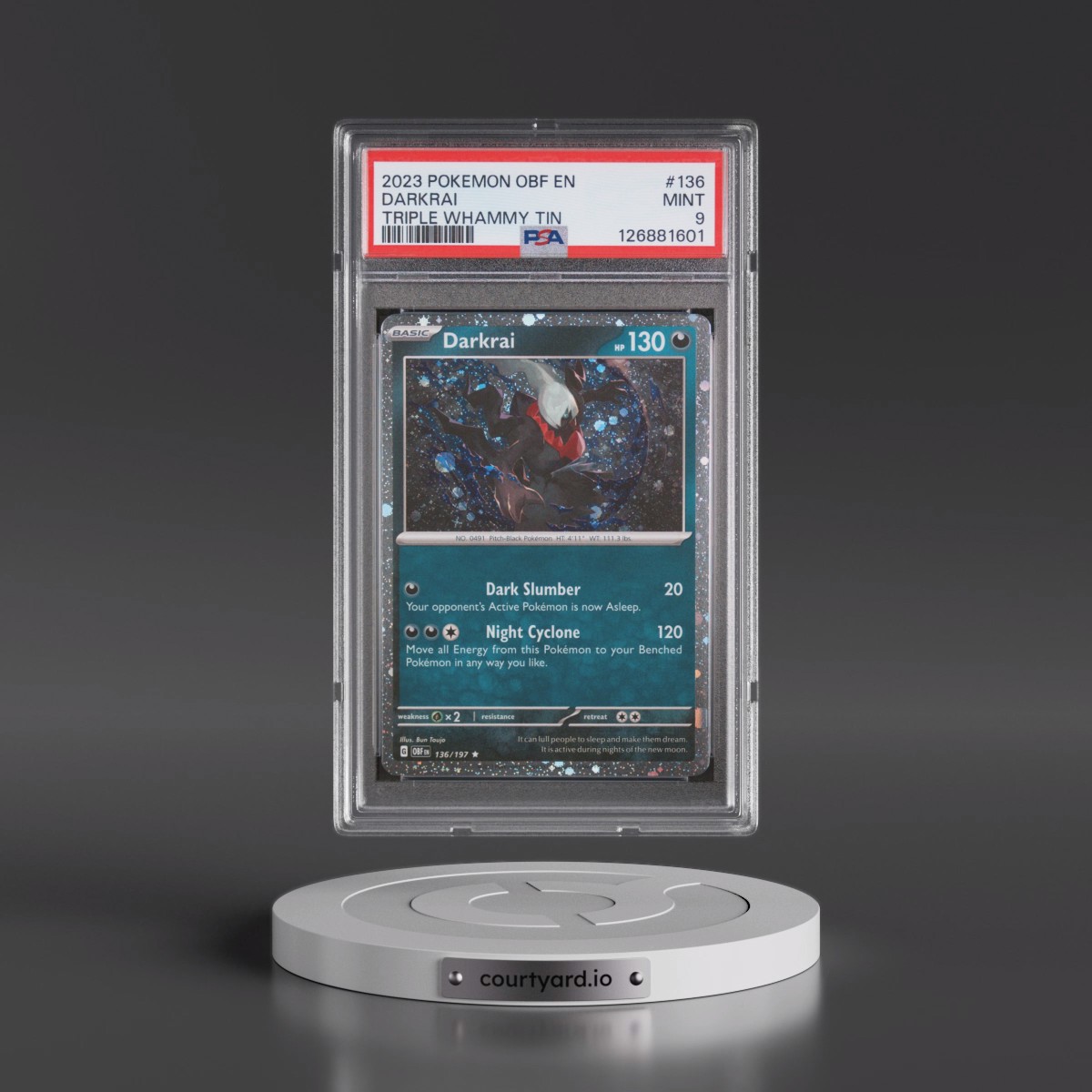 2023 Pokémon Obf EN-Obsidian Flames #136 Darkrai - Triple Whammy Tin (PSA 9 MINT)