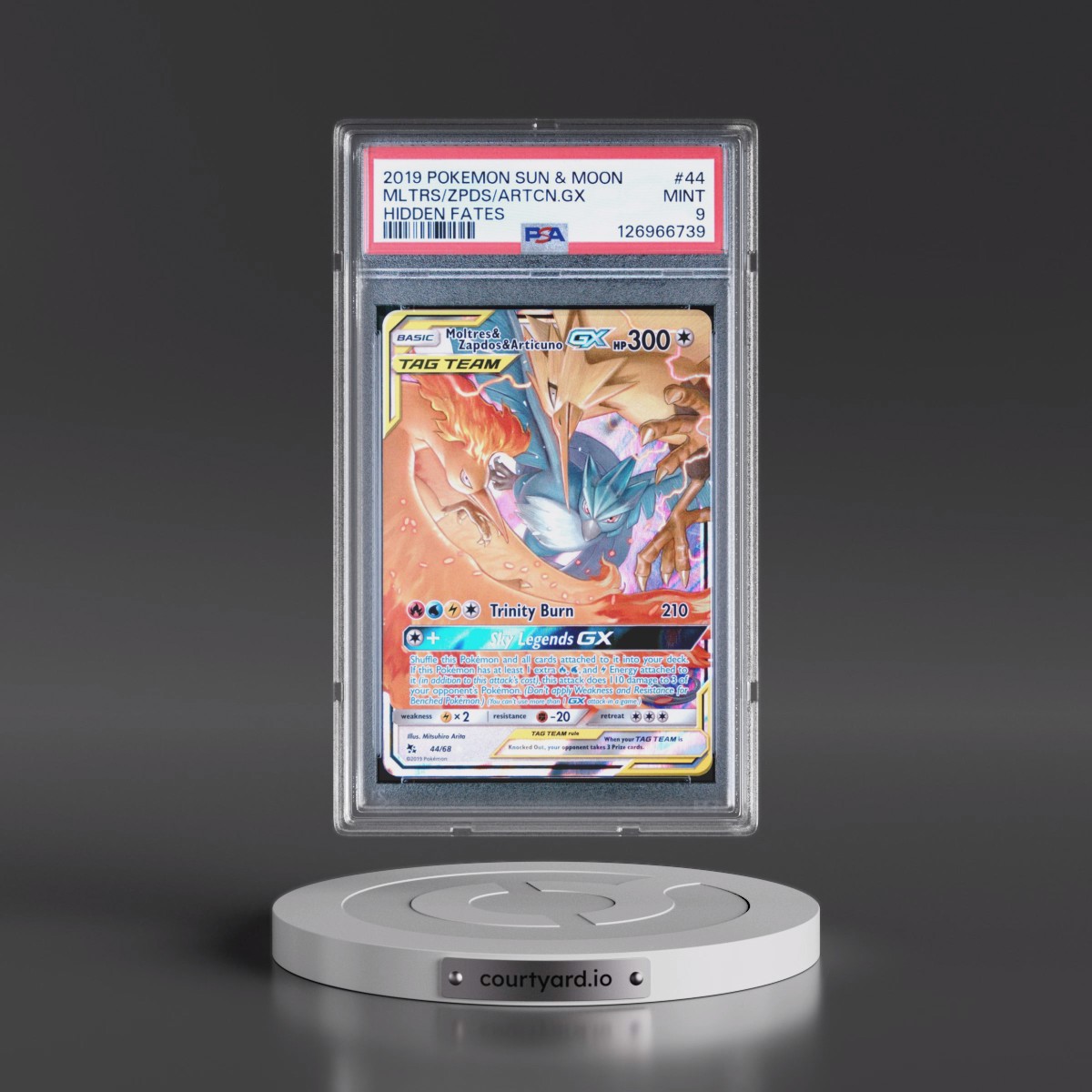 2019 Pokémon Sun & Moon Hidden Fates #44 Moltres & Zapdos & Articuno GX - Holo (PSA 9 MINT)