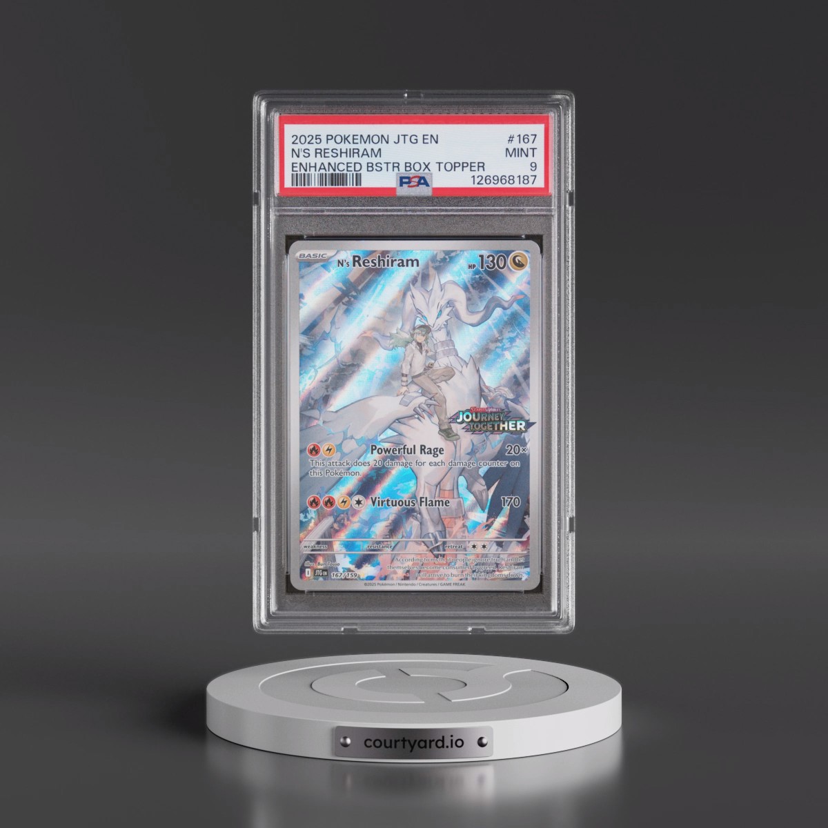 2025 Pokémon Jtg EN-Journey Together #167 N's Reshiram - Enhanced Booster Box Topper (PSA 9 MINT)
