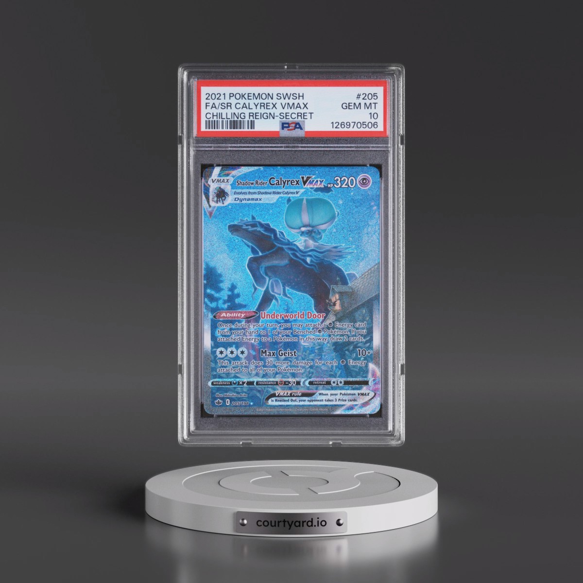 2021 Pokémon Sword & Shield Chilling Reign #205 Shadow Rider Calyrex Vmax - Full Art Secret (PSA 10 GEM MINT)
