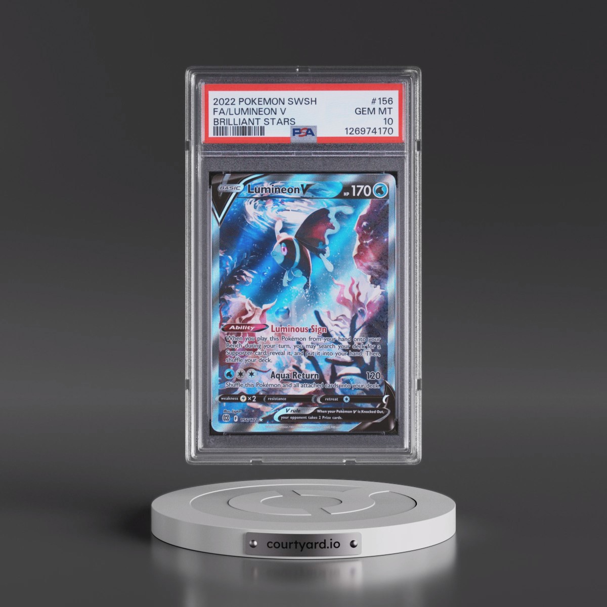 2022 Pokémon Sword & Shield Brilliant Stars #156 Lumineon V - Holo Full Art (PSA 10 GEM MINT)