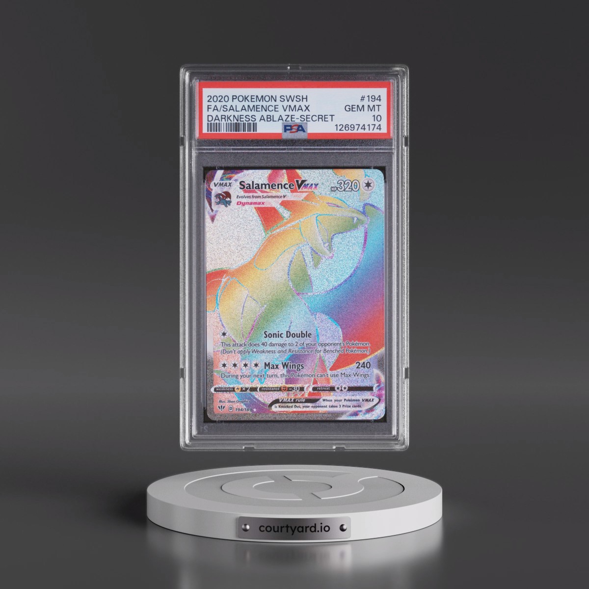 2020 Pokémon Sword & Shield Darkness Ablaze #194 Salamence Vmax - Full Art Secret (PSA 10 GEM MINT)