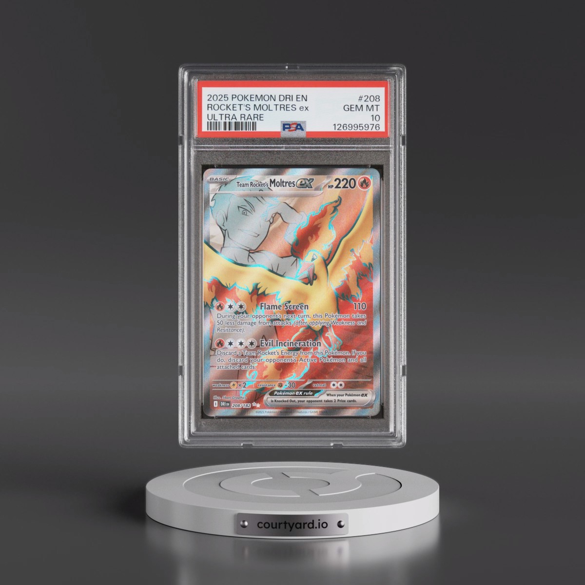 2025 Pokémon Dri EN-Destined Rivals #208 Team Rocket's Moltres EX - Holo Ultra Rare (PSA 10 GEM MINT)