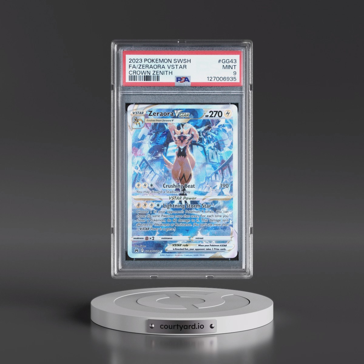 2023 Pokémon Sword and Shield Crown Zenith #GG43 Zeraora Vstar - Full Art (PSA 9 MINT)