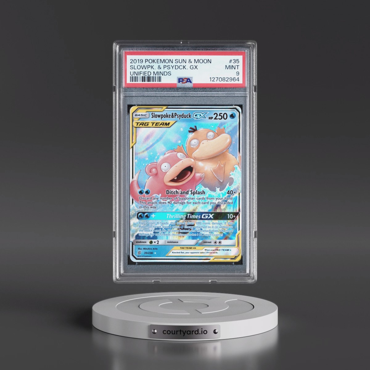 2019 Pokémon Sun & Moon Unified Minds #35 Slowpoke & Psyduck GX - Holo (PSA 9 MINT)