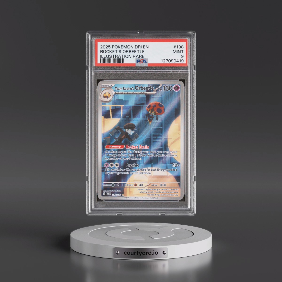 2025 Pokémon Dri EN-Destined Rivals #198 Team Rocket's Orbeetle - Illustration Rare (PSA 9 MINT)