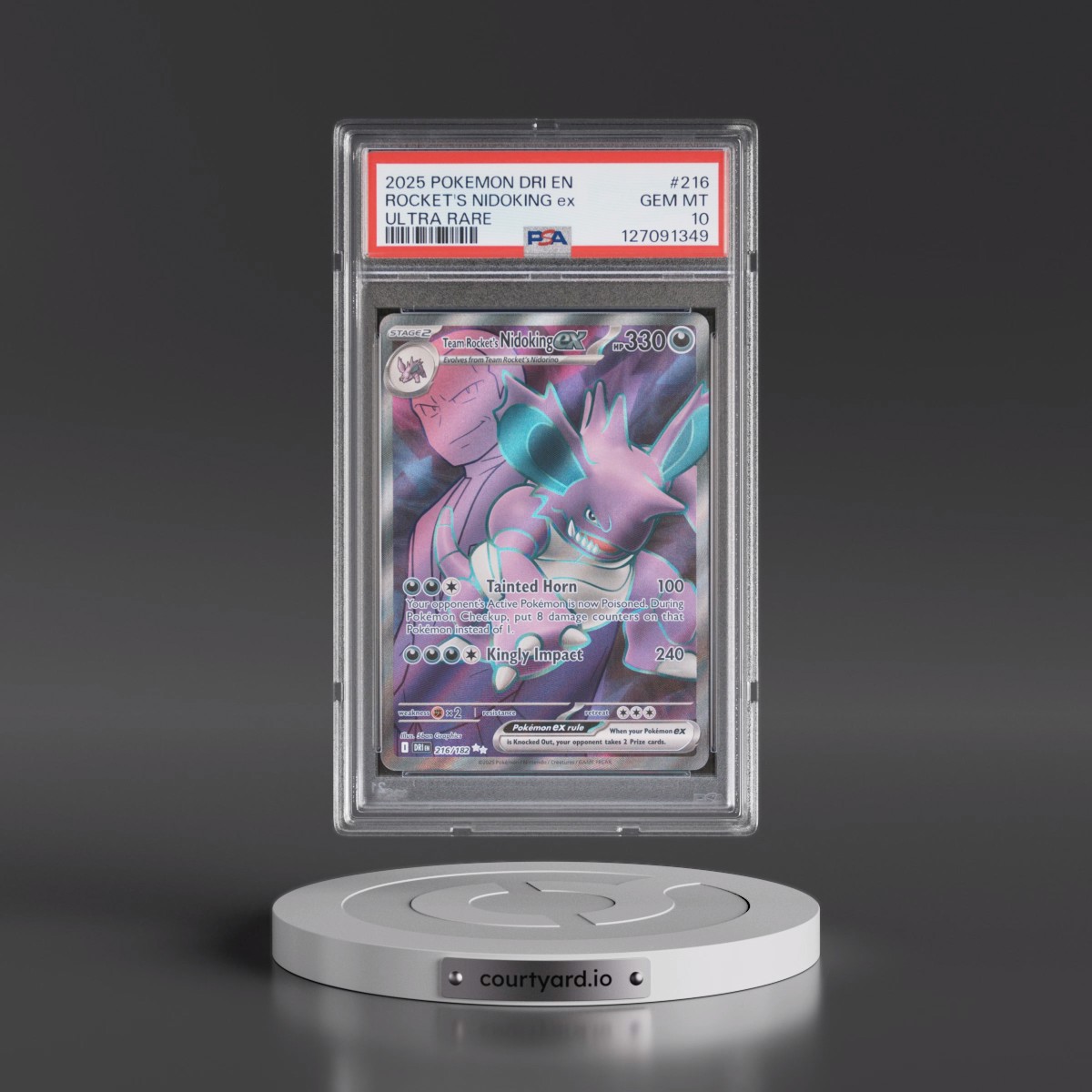 2025 Pokémon Dri EN-Destined Rivals #216 Team Rocket's Nidoking EX - Holo Ultra Rare (PSA 10 GEM MINT)