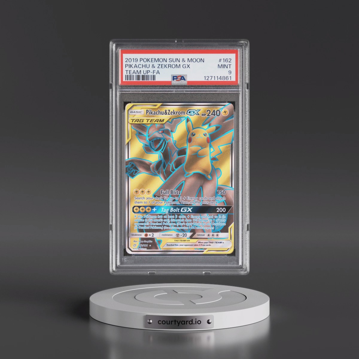 2019 Pokémon Sun & Moon Team Up #162 Pikachu & Zekrom GX - Holo Full Art (PSA 9 MINT)