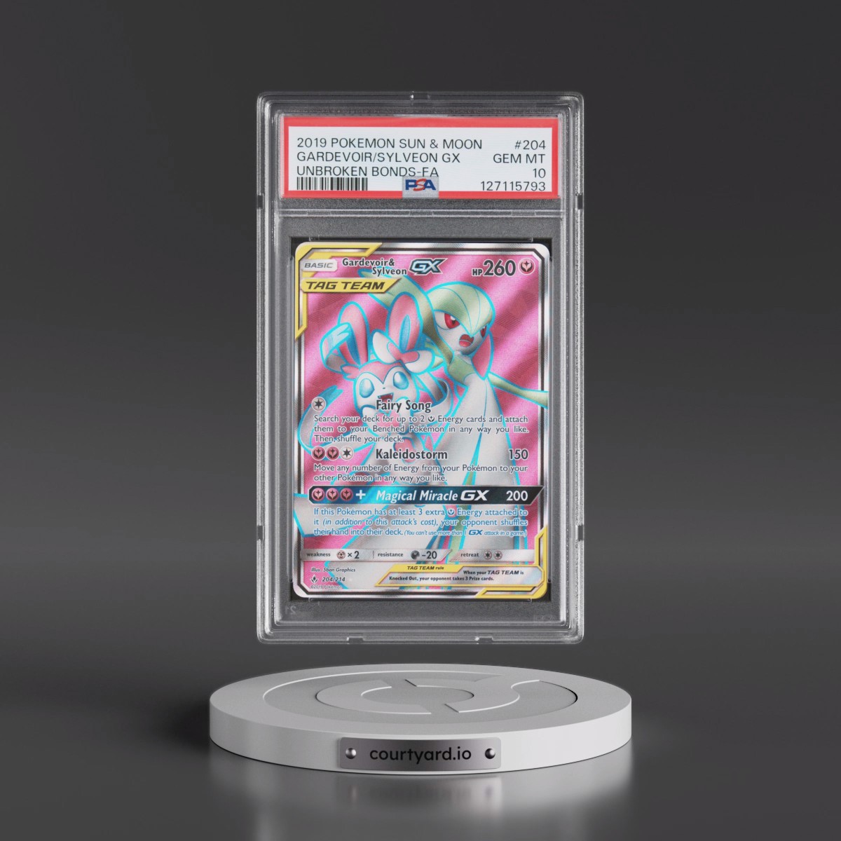 2019 Pokémon Sun & Moon Unbroken Bonds #204 Gardevoir & Sylveon GX - Holo Full Art (PSA 10 GEM MINT)