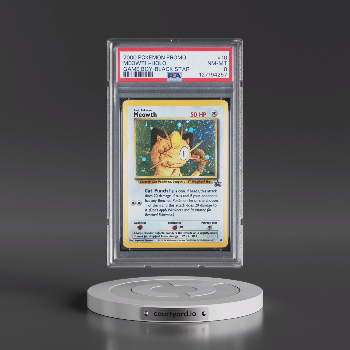 2000 Pokémon Promo Black Star #10 Meowth - Holo Game Boy (PSA 8 NM-MT)