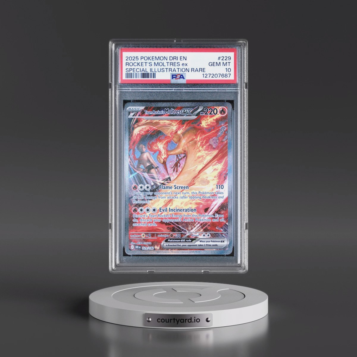 2025 Pokémon Dri EN-Destined Rivals #229 Team Rocket's Moltres EX - Holo Special Illustration Rare (PSA 10 GEM MINT)