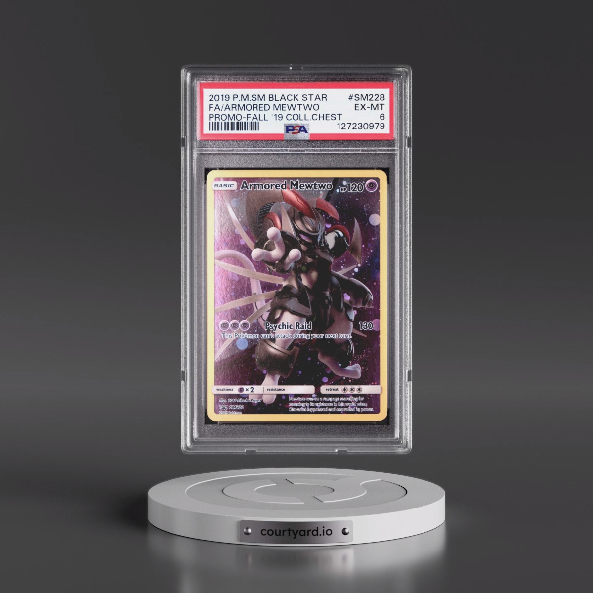 2019 Pokémon SM Black Star Promo #SM228 Armored Mewtwo - Full Art Fall 2019 Collector Chest (PSA 6 EX-MT)