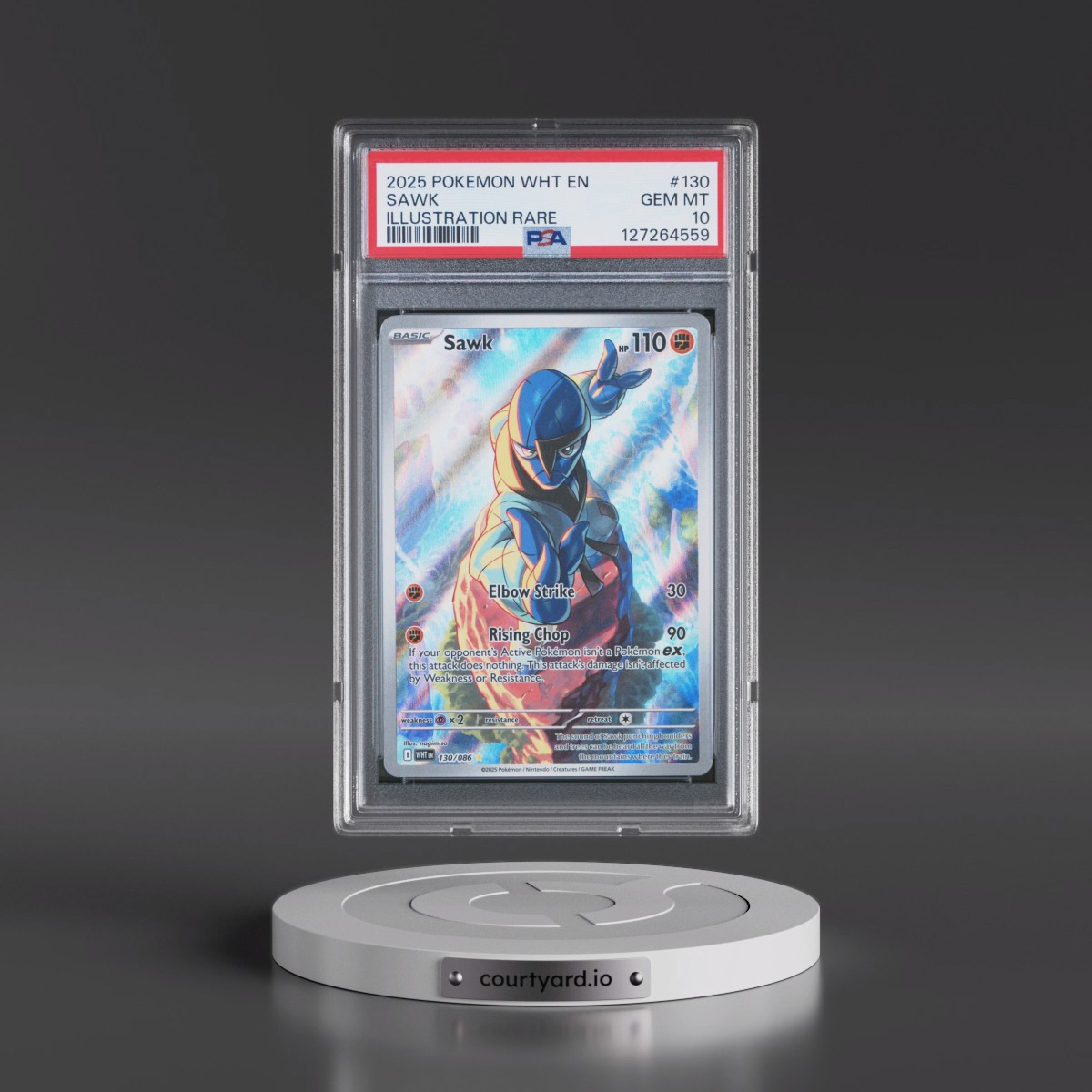 2025 Pokémon Wht EN-White Flare #130 Sawk - Illustration Rare (PSA 10 GEM MINT)