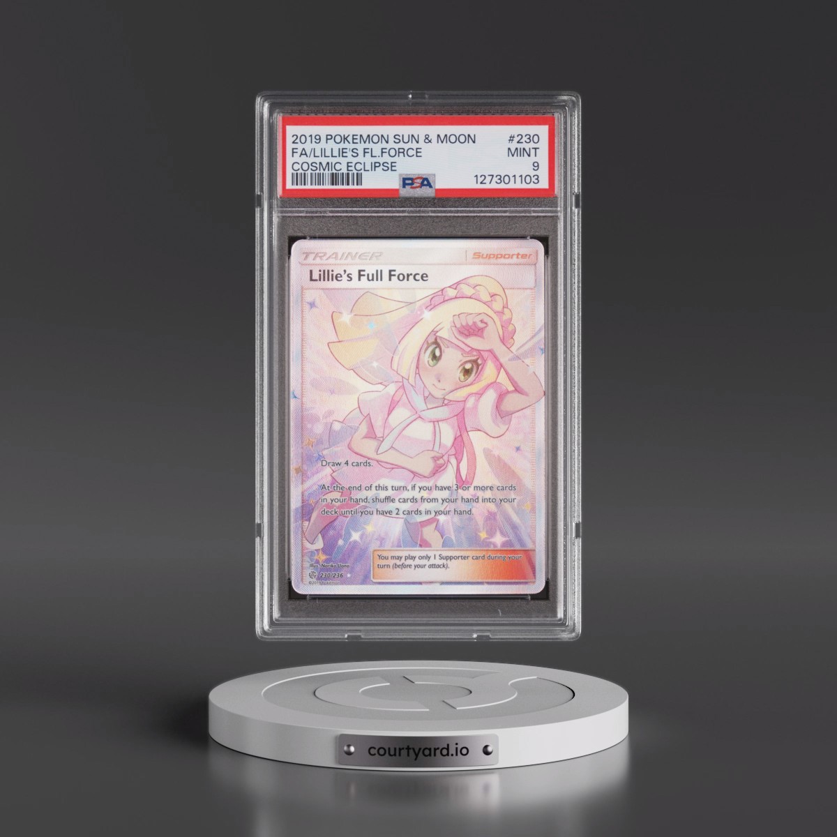 2019 Pokémon Sun & Moon Cosmic Eclipse #230 Lillie's Full Force - Full Art (PSA 9 MINT)