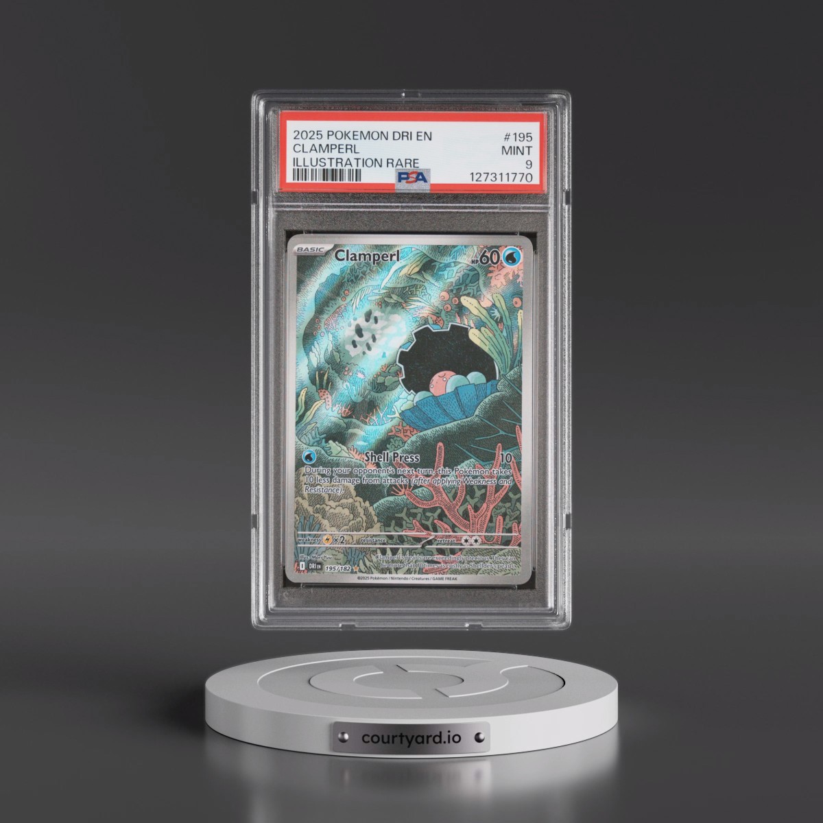 2025 Pokémon Dri EN-Destined Rivals #195 Clamperl - Illustration Rare (PSA 9 MINT)