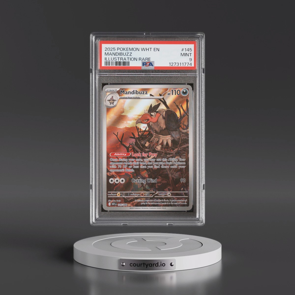 2025 Pokémon Wht EN-White Flare #145 Mandibuzz - Illustration Rare (PSA 9 MINT)