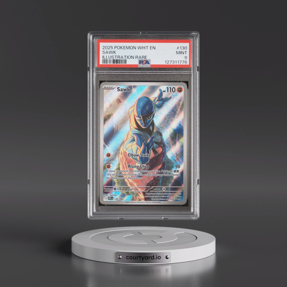 2025 Pokémon Wht EN-White Flare #130 Sawk - Illustration Rare (PSA 9 MINT)