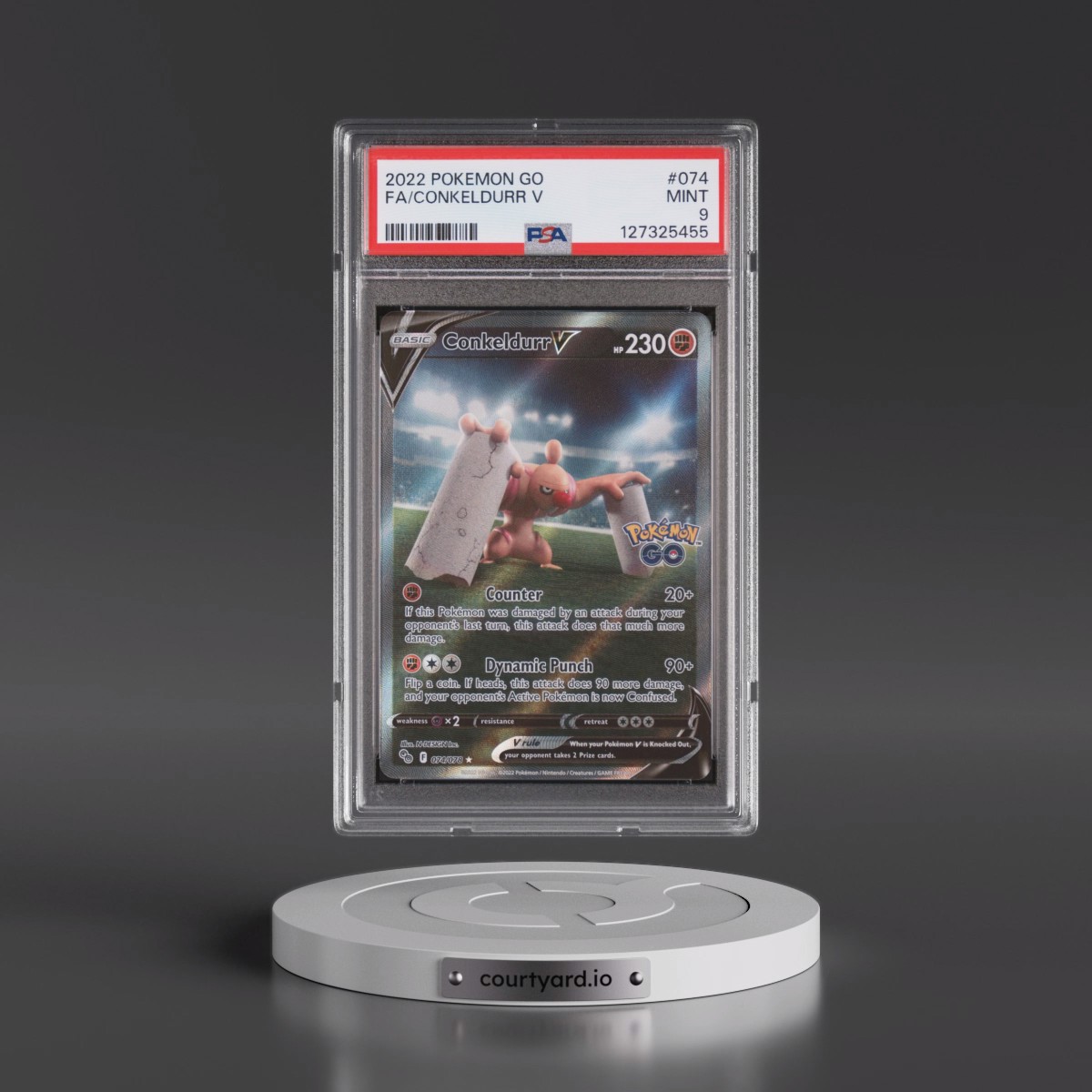 2022 Pokémon Go #074 Conkeldurr V - Holo Full Art (PSA 9 MINT)