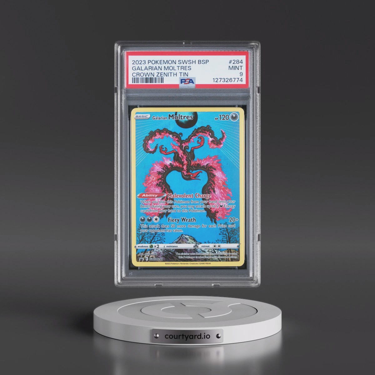 2023 Pokémon Swsh Black Star Promo #284 Galarian Moltres - Crown Zenith Tin (PSA 9 MINT)