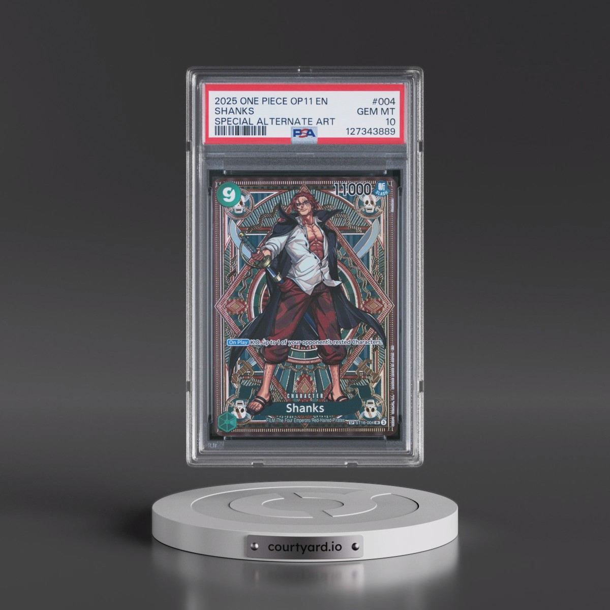 2025 One Piece OP11-A Fist of Divine Speed #004 Shanks - Special Alternate Art (PSA 10 GEM MINT)