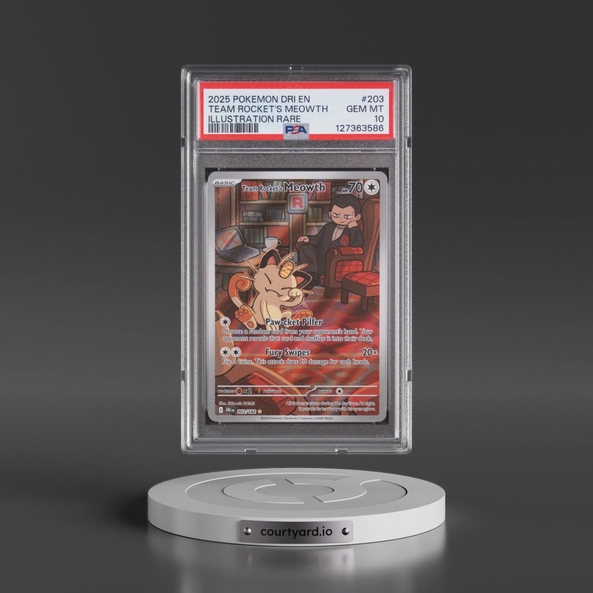 2025 Pokémon Dri EN-Destined Rivals #203 Team Rocket's Meowth - Illustration Rare (PSA 10 GEM MINT)
