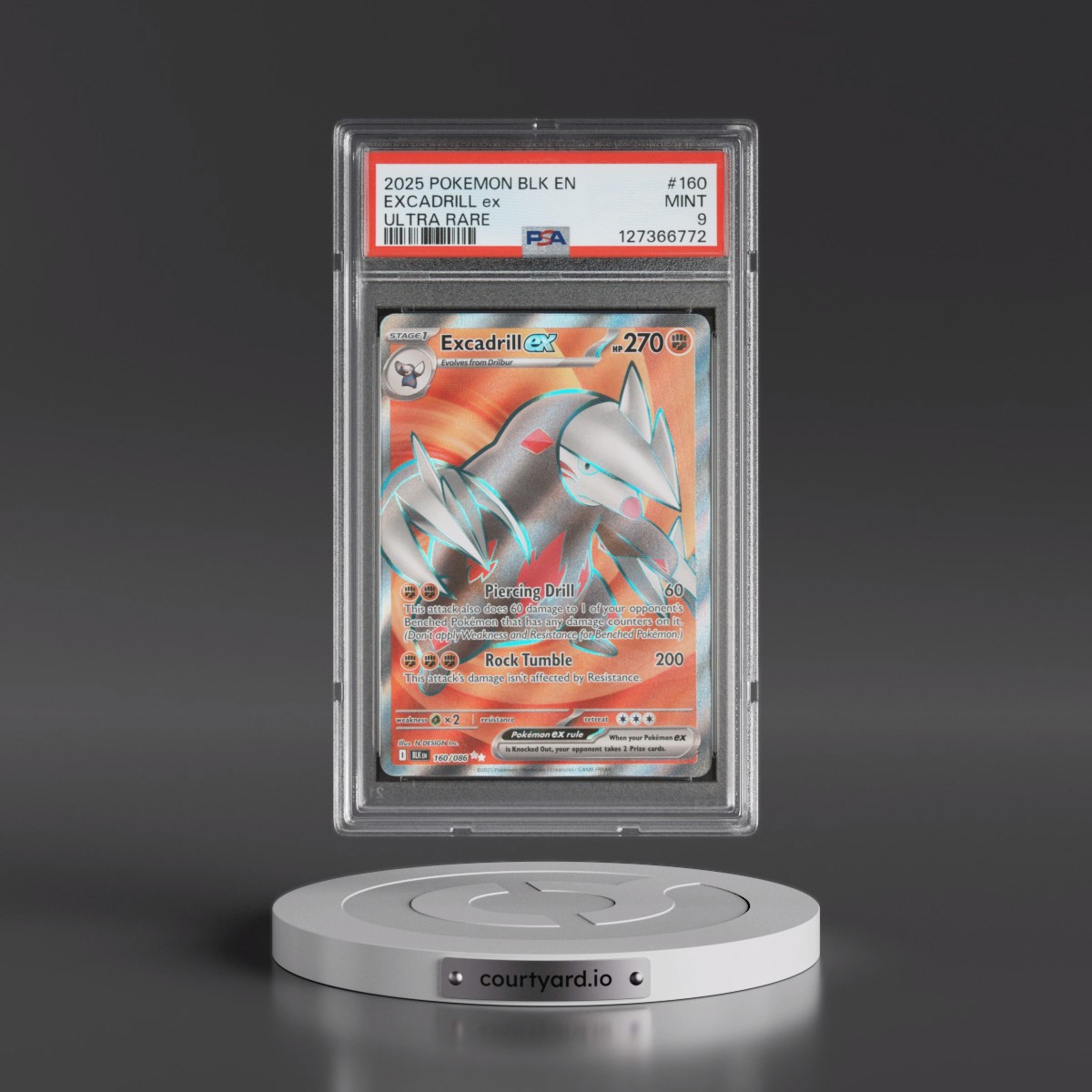 2025 Pokémon Blk EN-Black Bolt #160 Excadrill EX - Holo Ultra Rare (PSA 9 MINT)