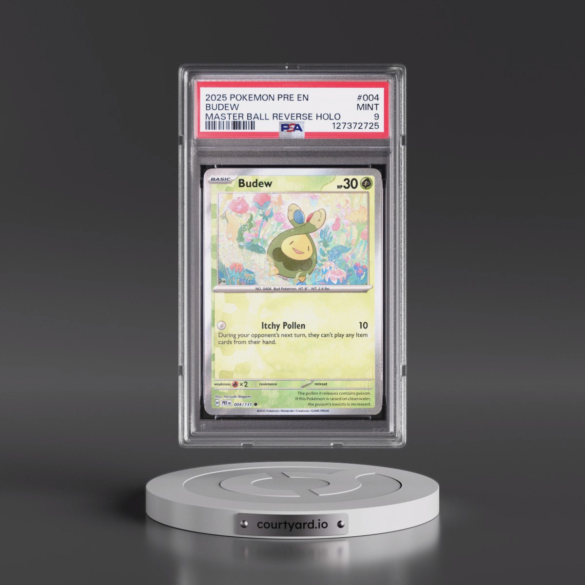 2025 Pokémon Pre EN-Prismatic Evolutions #004 Budew - Reverse Holo Master Ball (PSA 9 MINT)
