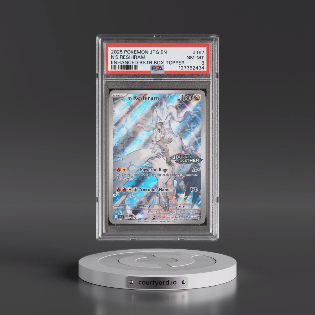 2025 Pokémon Jtg EN-Journey Together #167 N's Reshiram - Enhanced Booster Box Topper (PSA 8 NM-MT)