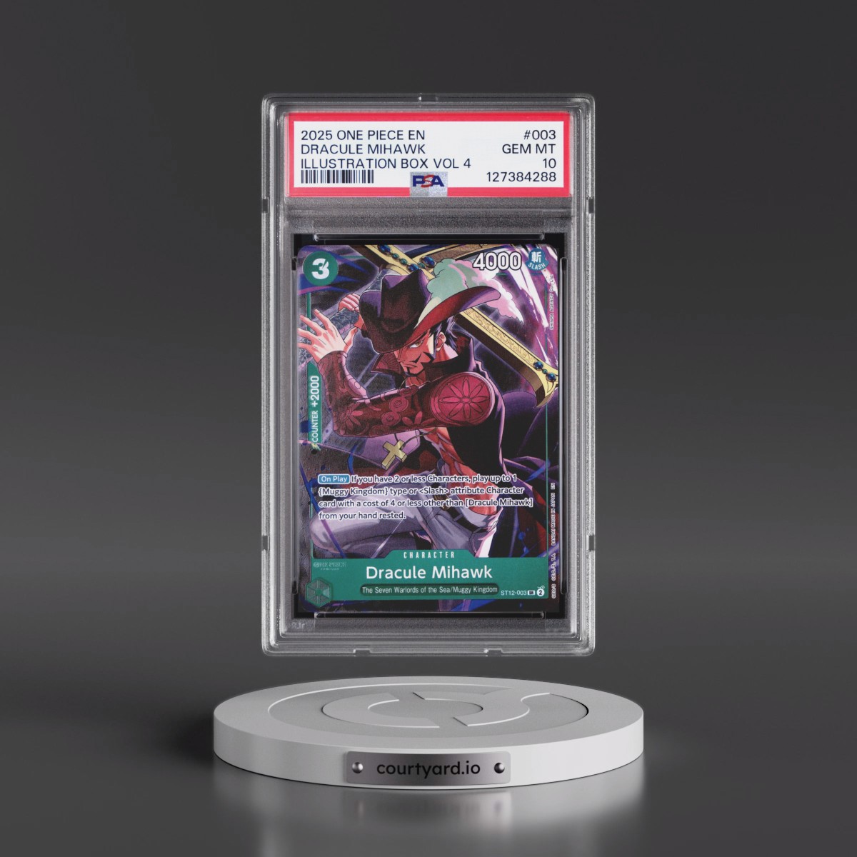 2025 One Piece Promos #003 Dracule Mihawk - Illustration Box Vol.4 (PSA 10 GEM MINT)