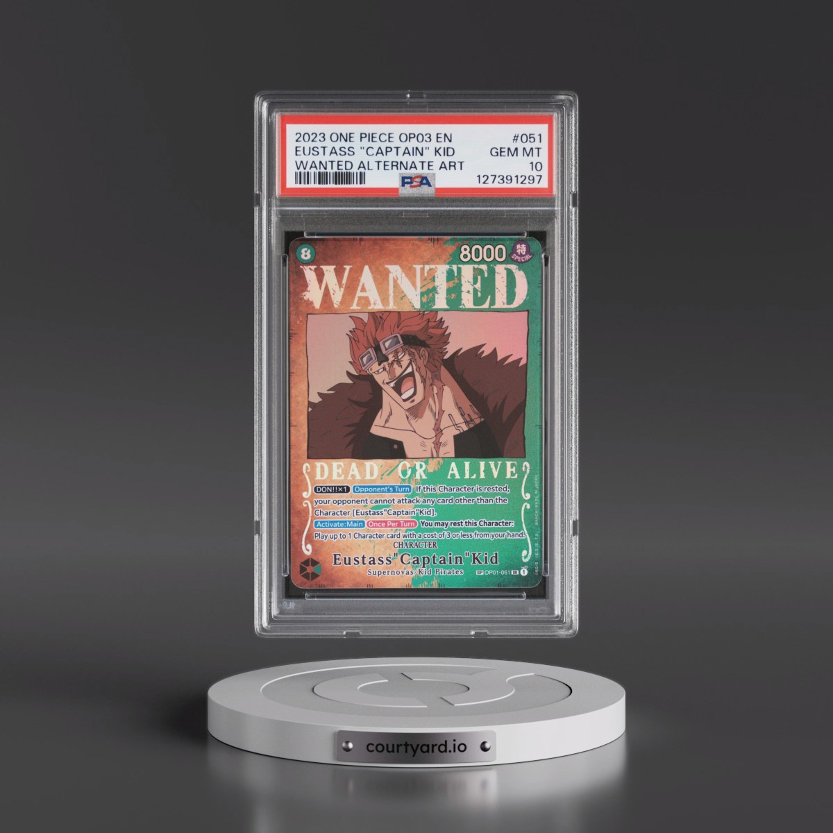 2023 One Piece Pillars of Strength #051 Eustass "Captain" Kid - Wanted Alternate Art (PSA 10 GEM MINT)