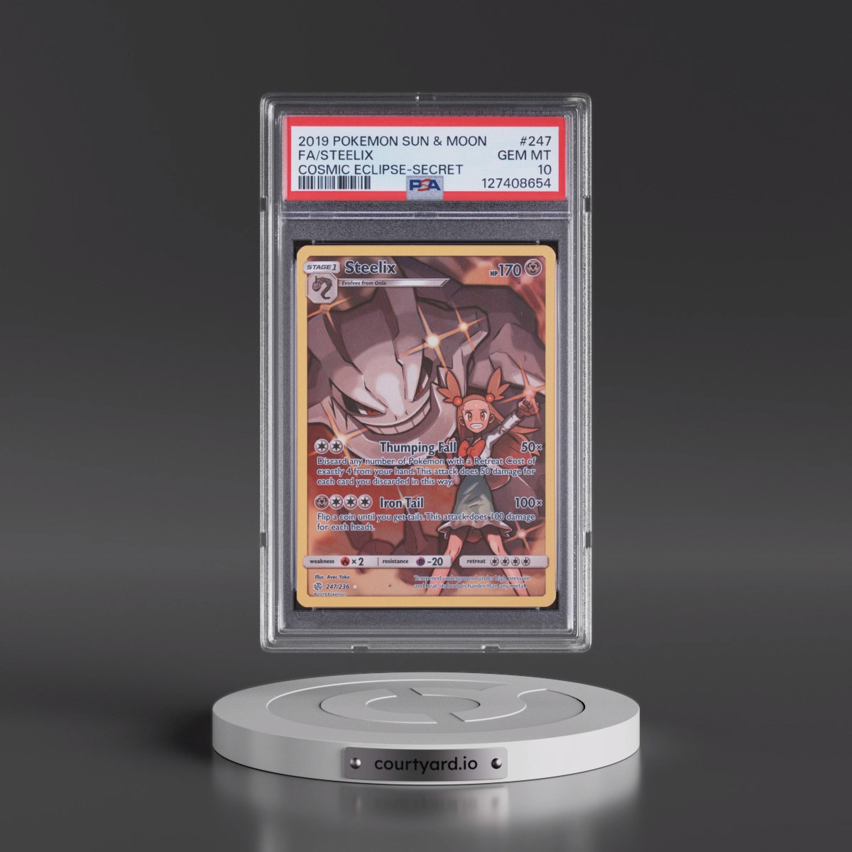 2019 Pokémon Sun & Moon Cosmic Eclipse #247 Steelix - Full Art Secret (PSA 10 GEM MINT)