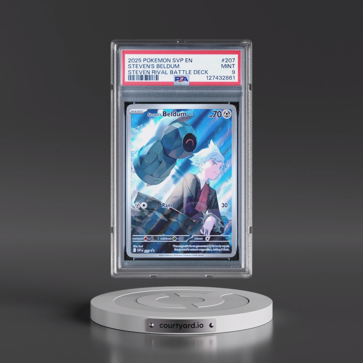 2025 Pokémon Svp EN-SV Black Star Promo #207 Steven's Beldum - Steven Rival Battle Deck (PSA 9 MINT)