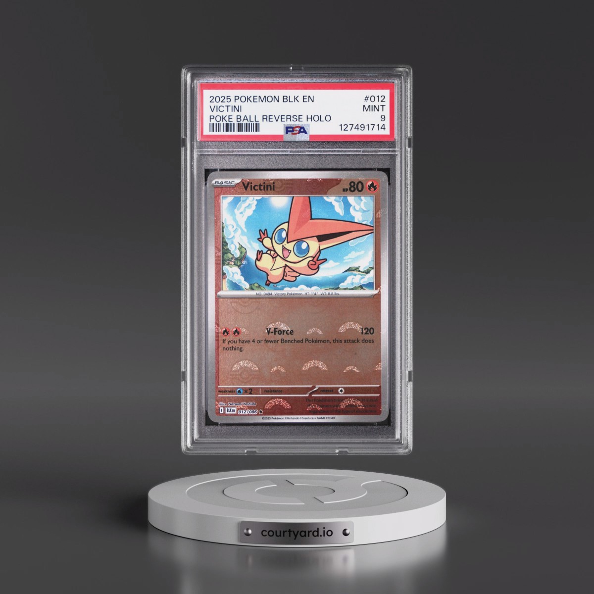 2025 Pokémon Blk EN-Black Bolt #012 Victini - Reverse Holo Poke Ball (PSA 9 MINT)