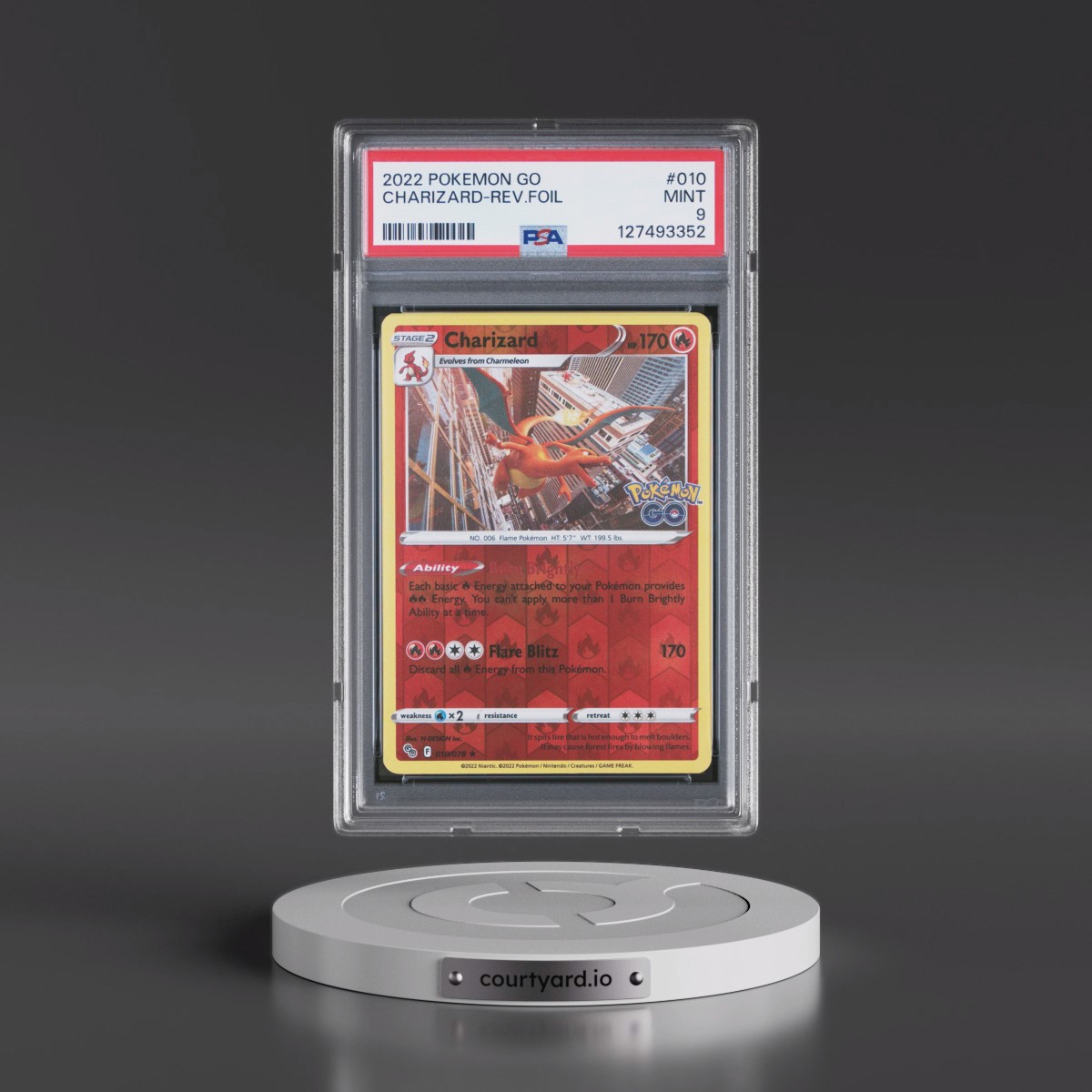 2022 Pokémon Go #010 Charizard - Reverse Foil (PSA 9 MINT)