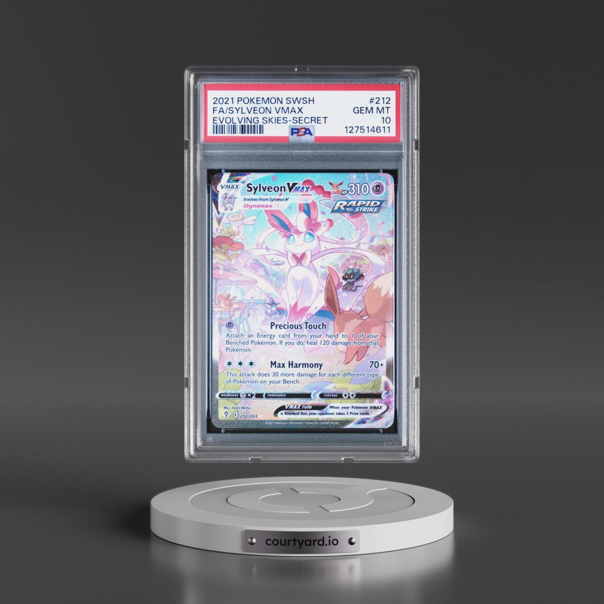 2021 Pokémon Sword & Shield Evolving Skies #212 Sylveon Vmax - Full Art Secret (PSA 10 GEM MINT)