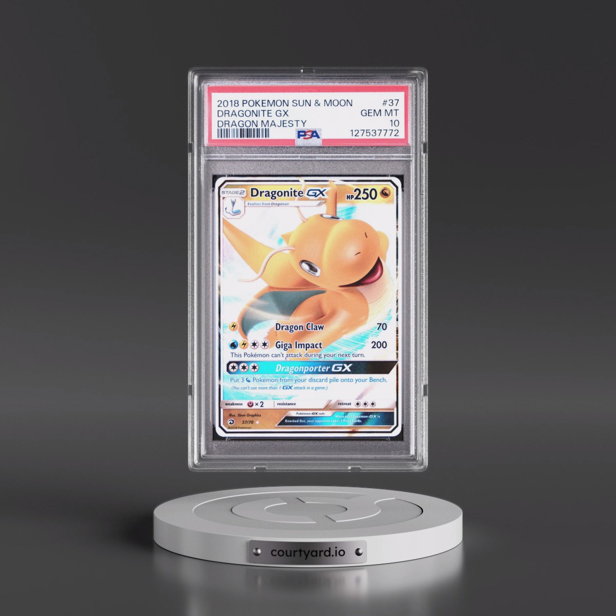 2018 Pokémon Sun & Moon Dragon Majesty #37 Dragonite GX - Holo (PSA 10 GEM MINT)