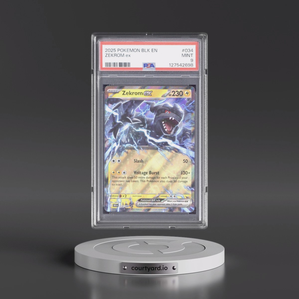 2025 Pokémon Blk EN-Black Bolt #034 Zekrom EX - Holo (PSA 9 MINT)