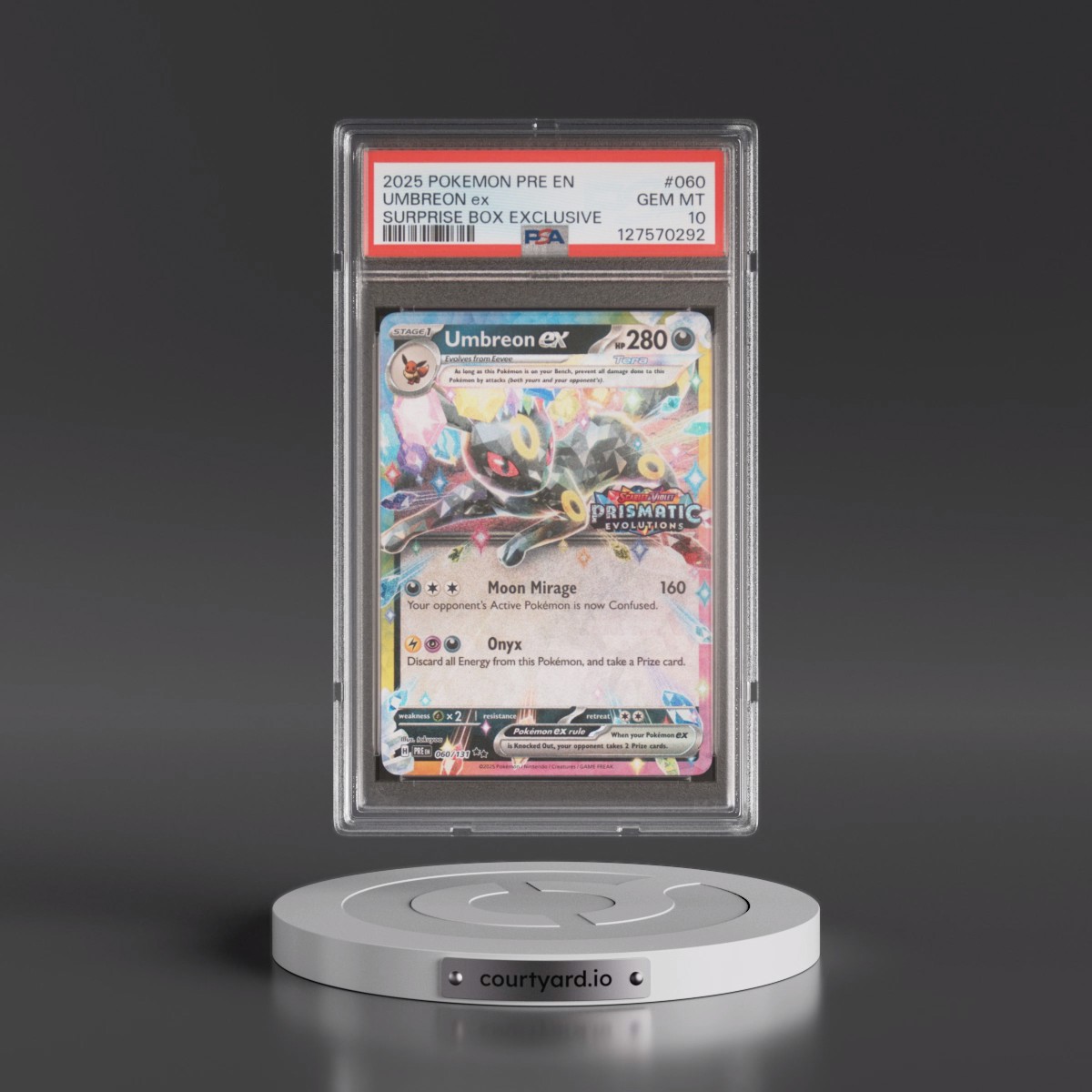 2025 Pokémon Pre EN-Prismatic Evolutions #060 Umbreon EX - Holo Surprise Box Exclusive (PSA 10 GEM MINT)