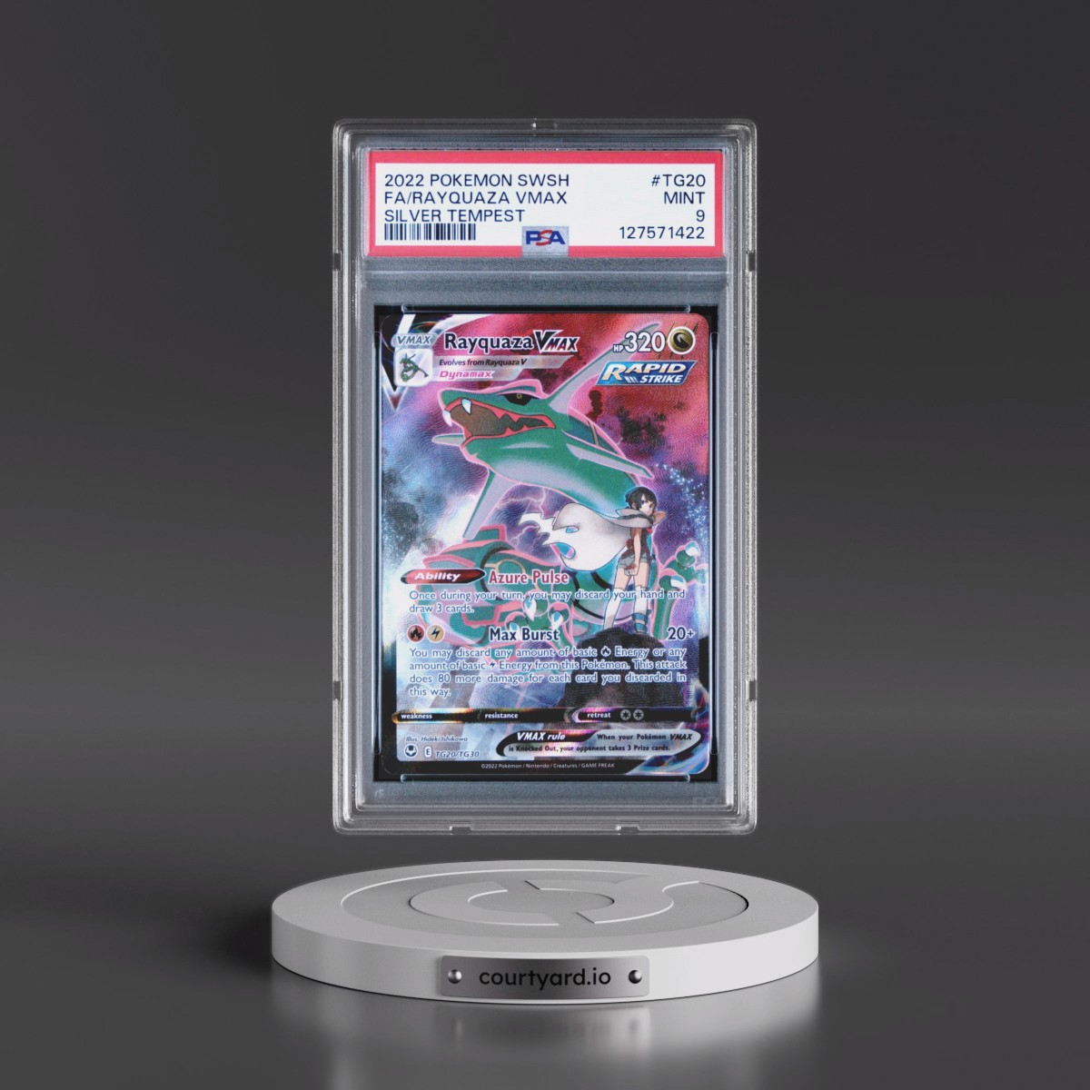 2022 Pokémon Sword & Shield Silver Tempest Rayquaza Vmax - Full Art #TG20 PSA 9