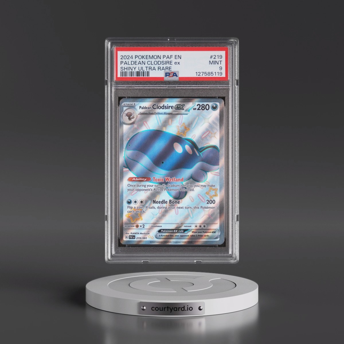 2024 Pokémon Paf EN-Paldean Fates #219 Paldean Clodsire EX - Holo Shiny Ultra Rare (PSA 9 MINT)