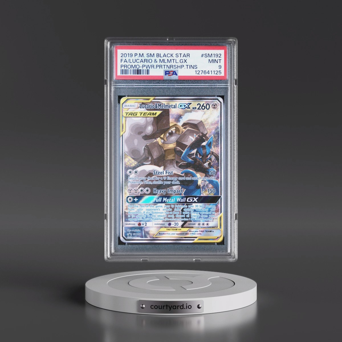 2019 Pokémon SM Black Star Promo #SM192 Lucario & Melmetal GX - Holo Full Art Power Partnership Tins (PSA 9 MINT)