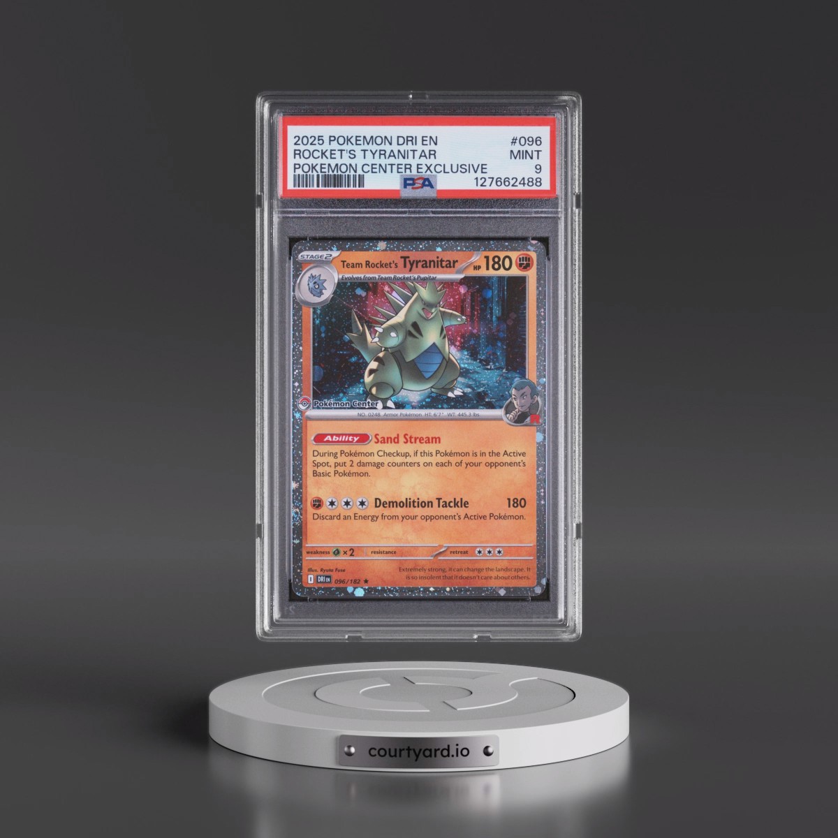 2025 Pokémon Dri EN-Destined Rivals #096 Team Rocket's Tyranitar - Pokemon Center Exclusive (PSA 9 MINT)