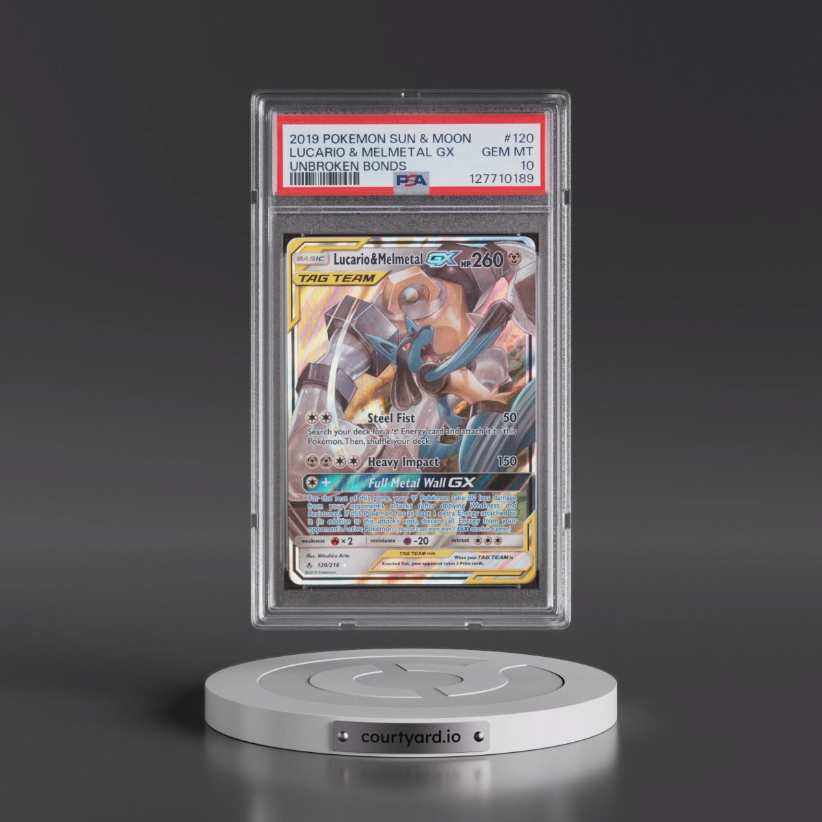 2019 Pokémon Sun & Moon Unbroken Bonds #120 Lucario & Melmetal GX - Holo (PSA 10 GEM MINT)