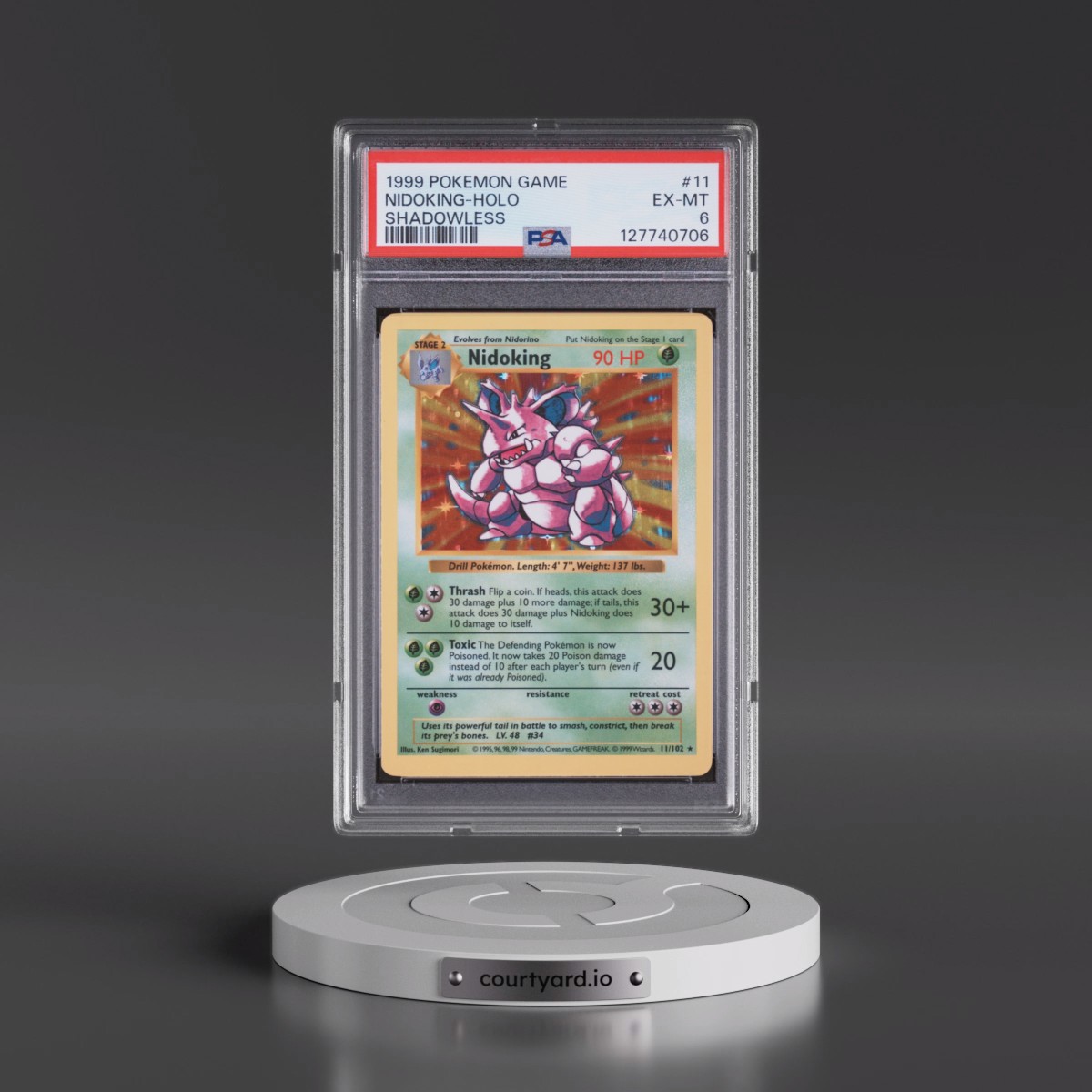 1999 Pokémon Game #11 Nidoking - Holo Shadowless (PSA 6 EX-MT)