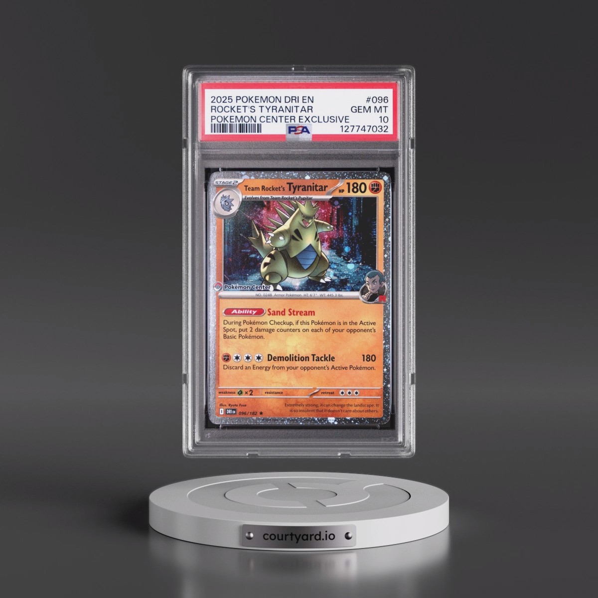 2025 Pokémon Dri EN-Destined Rivals #096 Team Rocket's Tyranitar - Pokemon Center Exclusive (PSA 10 GEM MINT)